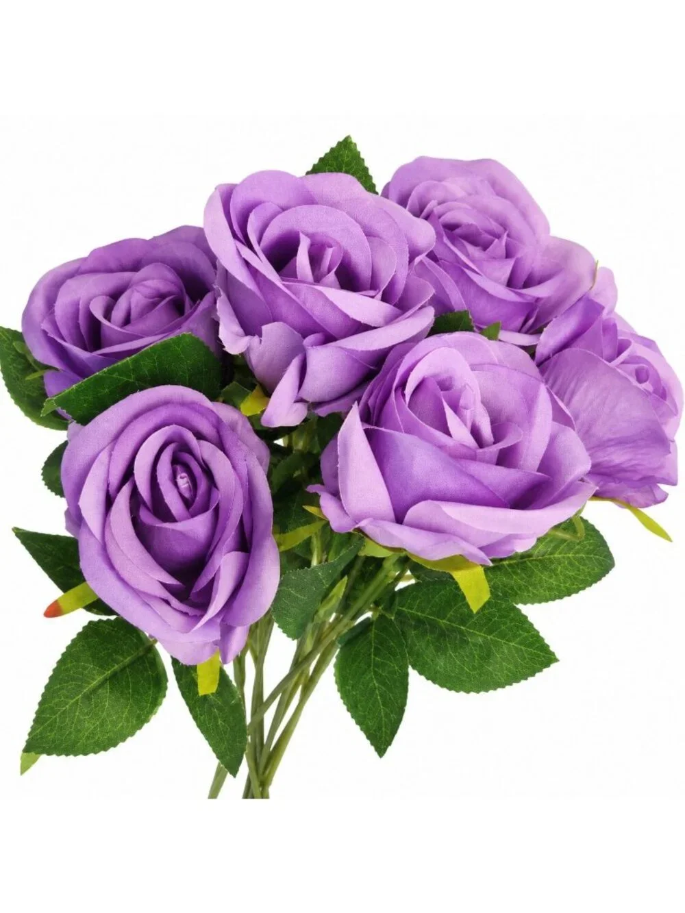 Faux Lavender Roses 6 Stem Bunch 19 Inch Artificial Silk Rose Stems Wedding Bouq